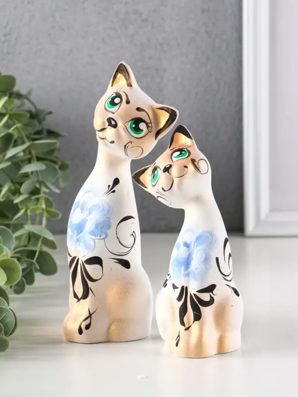 Набор фигурок керамика &laquo;Love Коты ушастые&raquo;, 2 шт., в цветочек, 13&times;6&times;17 см