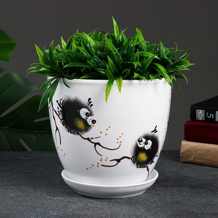 Горшок цветочный Горшок цветочный "Птички" 2,5 л, белый