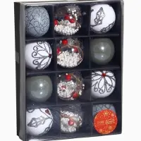 Ёлочные игрушки &laquo;Мелодия&raquo;, шары новогодние, d=6 см, набор 12 шт., ассорти, белый серый