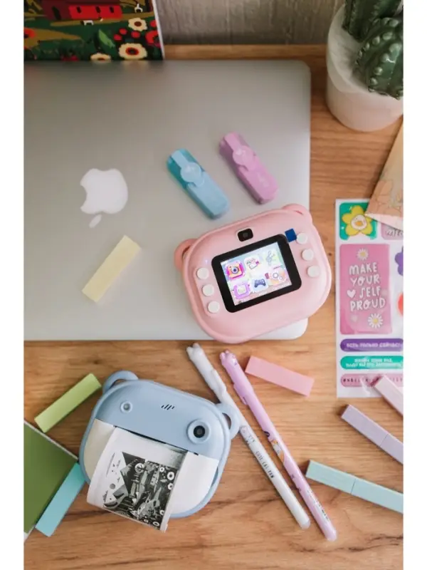Детский мини принтер с камерой, для печати, модель LPR-21, Туре-С, лента, с ремешком, розовый