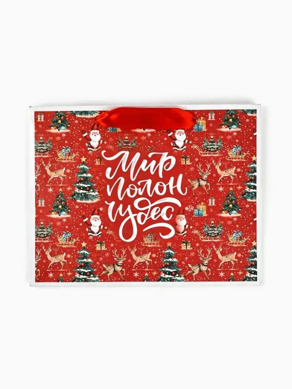 Пакет подарочный новогодний крафтовый, &laquo;Мир полон чудес&raquo;, 23&times;18&times;10 см