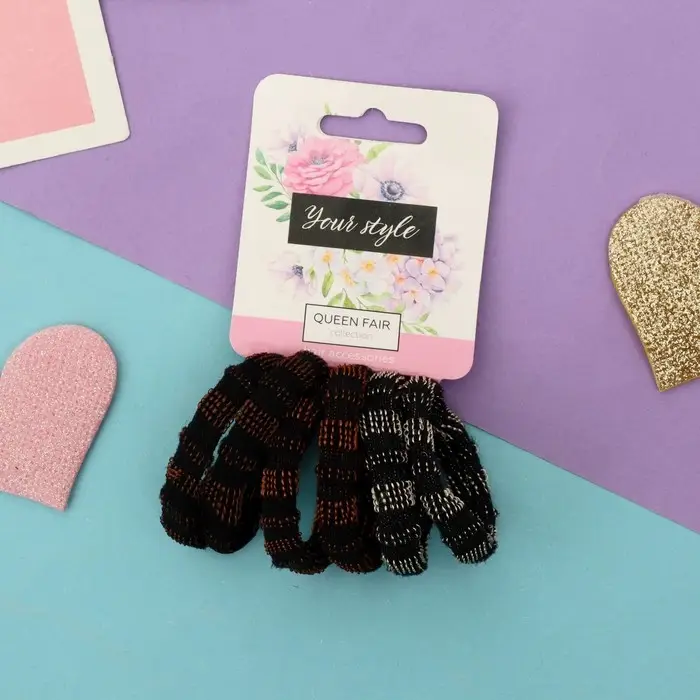 Резинка для волос Резинка для волос "Спорт петельки" (набор 6 шт) 3,5 см, чёрно-золотой