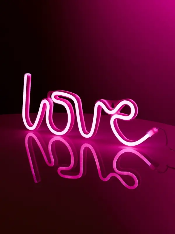 Неоновая вывеска "Любовь", 35x13см, AAx3+USB, РОЗОВЫЙ
