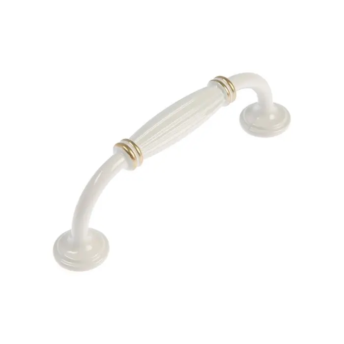 Ручка-скоба мебельная PC176WW/GP, м/о 96 мм, белая с золотом, 4 шт.