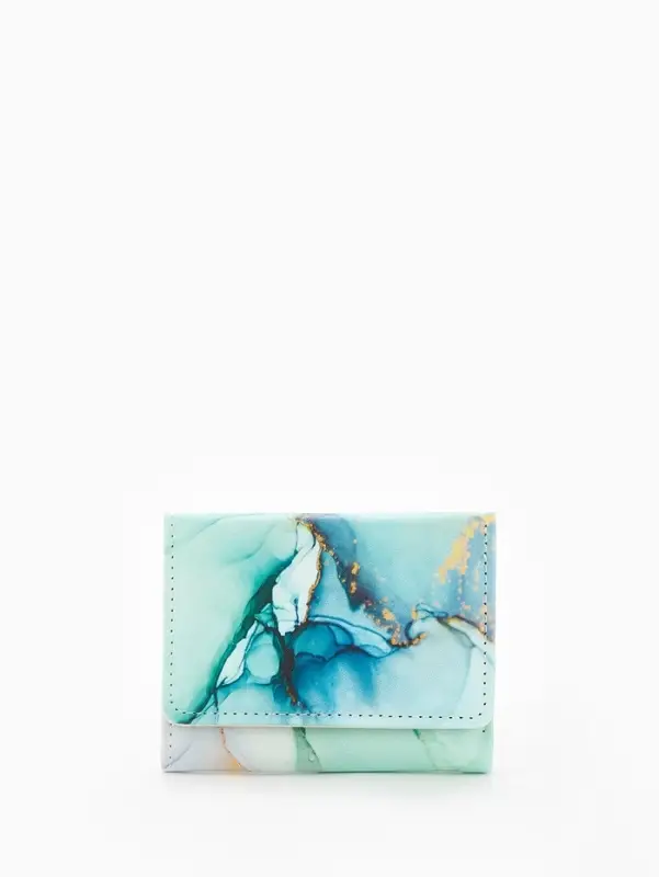 Кошелёк женский на кнопке, 10&times;1.5&times;8 см, с принтом, зелёный/бирюзовый