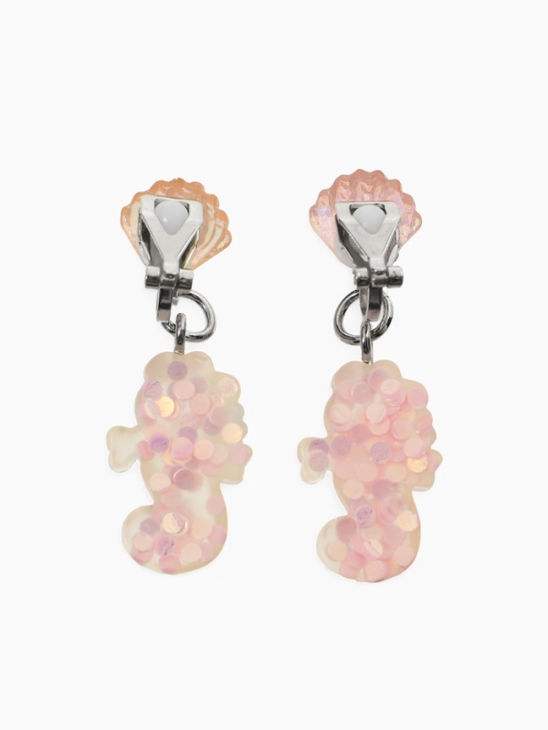 Серьги-клипсы детские  Серьги-клипсы детские "Выбражулька" морской конек с ракушкой перламутр, цвет розово-белый