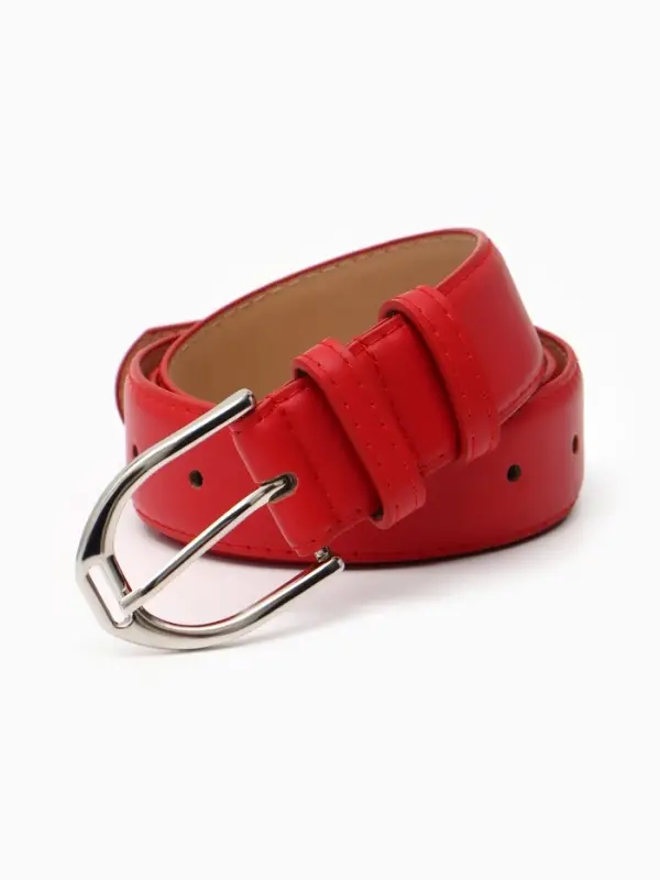 Ремень женский, 3.5&times;110 см, 1 прокол, серебристая пряжка, без винта, красный