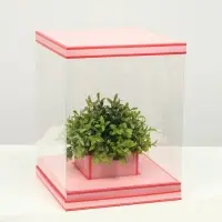 Коробка для цветов с вазой и PVC окнами складная, насыщенно - розовый, 23&times;30&times;23 см