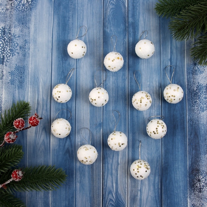 Набор шаров пластик d-3 см, 12 шт Набор шаров пластик d-3 см, 12 шт "Золотые вкрапления"