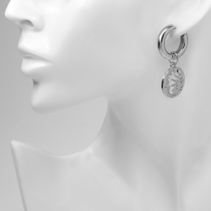 Серьги со съёмным элементом «Трансформер» солнце, цвет белый в серебре Серьги со съёмным элементом «Трансформер» солнце, цвет белый в серебре