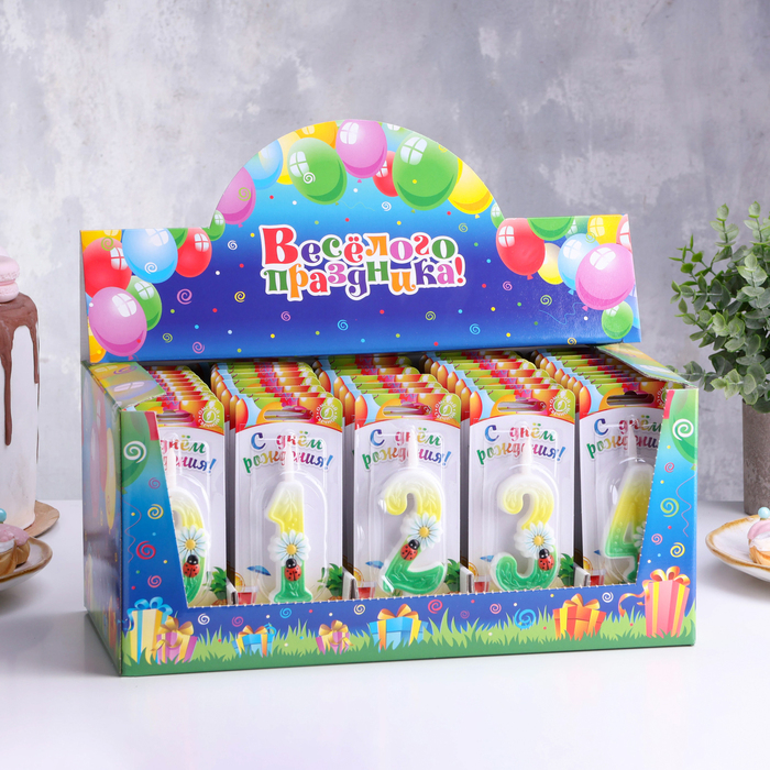 Шоу-бокс со свечами для торта цифры  Шоу-бокс со свечами для торта цифры "Ромашки", 10,2 см, 50 штук