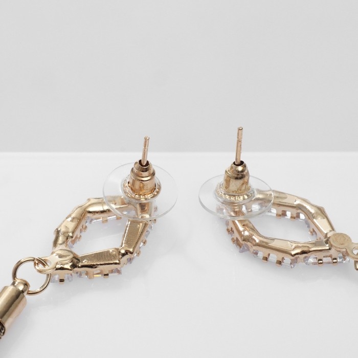 Серьги висячие со стразами «Одиссея» эллипс, цвет белый в золоте