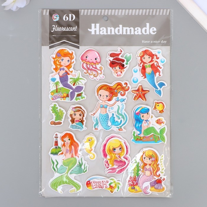 Наклейка пластик, картон 6D с блёстками Наклейка пластик, картон 6D с блёстками "Мир русалок" 25,5х17,5 см
