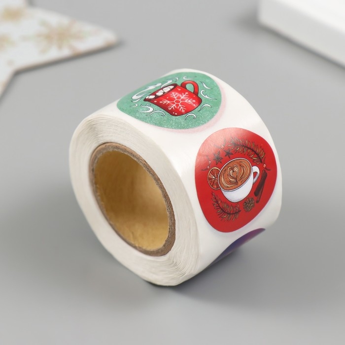 Наклейка бумага Наклейка бумага "Дед Мороз" d=2,5 см 252 шт в рулоне