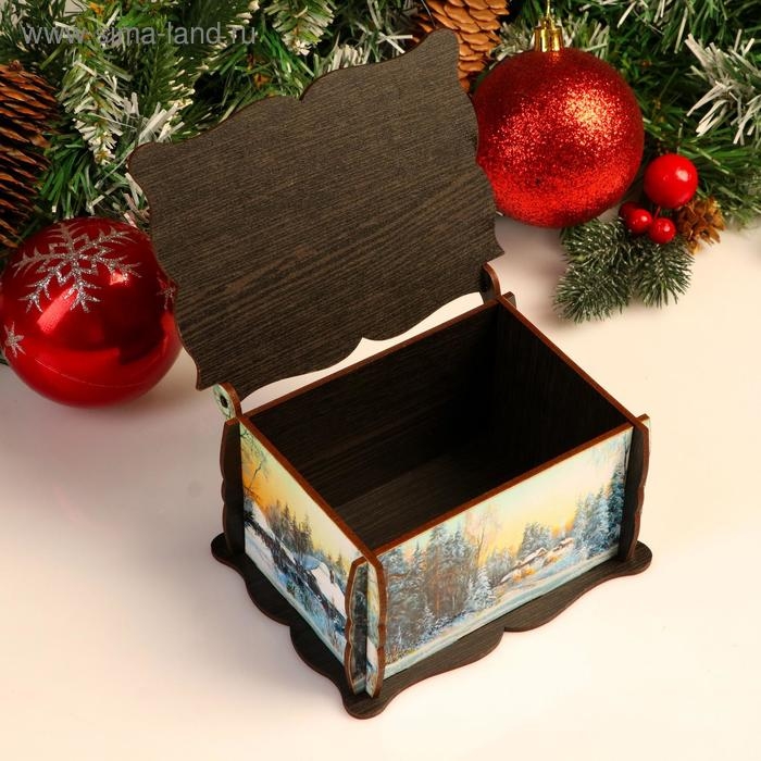 Шкатулка средняя новогодняя  Шкатулка средняя новогодняя "Снегири", микс, 14х11,7х7,5 см