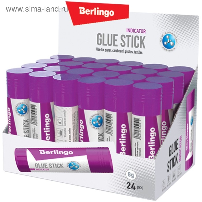 Клeй-карандаш ПВП 8 г Berlingo, с цветным индикатором