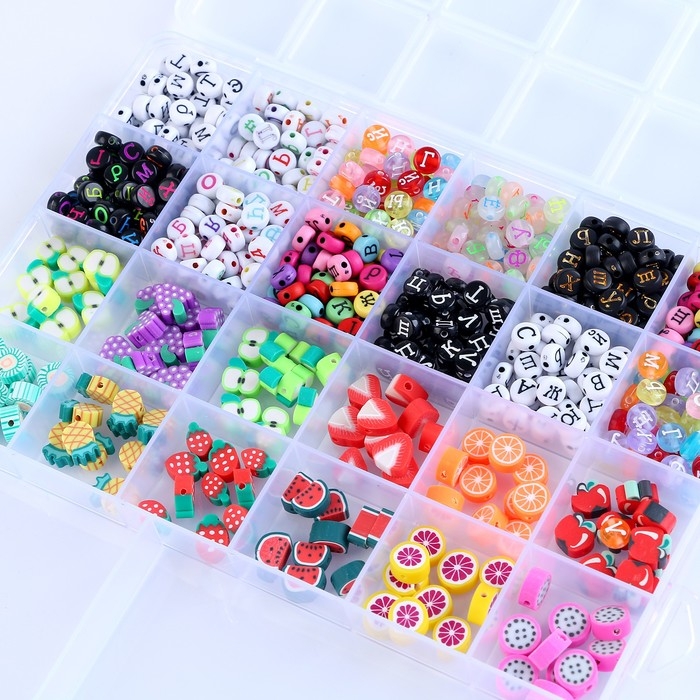 Набор для создания украшений с русским алфавитом, набор 24 вида бусин, 2 лески, ножницы Набор для создания украшений с русским алфавитом, набор 24 вида бусин, 2 лески, ножницы