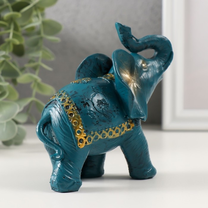 Сувенир полистоун Сувенир полистоун "Синий слон с золотым узором на попоне" МИКС 11х11,5х6 см