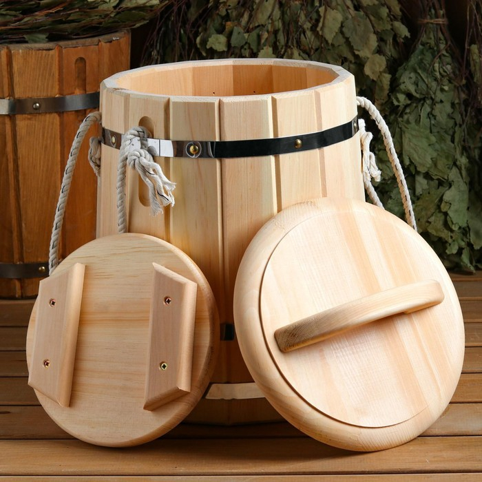 Кадка-бочка для засолки кедровая Кадка-бочка для засолки кедровая "ЛЮКС" с крышкой, ручка- верёвка, 10 л