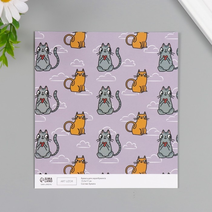 Бумага для скрапбукинга двусторонняя Бумага для скрапбукинга двусторонняя "Котики" плотность 180 гр набор 10 шт 15,5х17 см