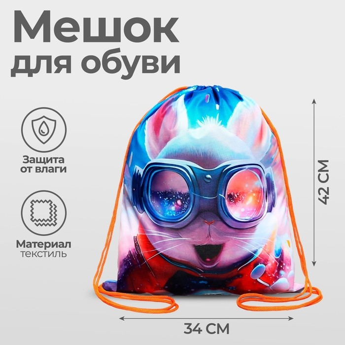 Мешок для обуви 420 х 340 мм, Calligrata МСО-5С, (мягкий полиэстер, плотность 210D),  Мешок для обуви 420 х 340 мм, Calligrata МСО-5С, (мягкий полиэстер, плотность 210D), "Пушистый дружок заяц"