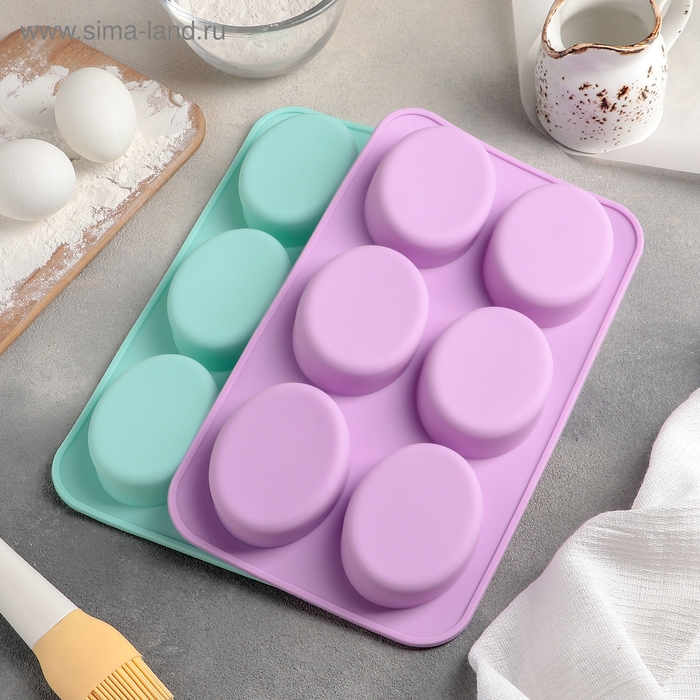 Форма для выпечки Доляна «Фигуры. Овал», силикон, 28×16×2 см, 6 ячеек, цвет МИКС Форма для выпечки Доляна «Фигуры. Овал», силикон, 28×16×2 см, 6 ячеек, цвет МИКС