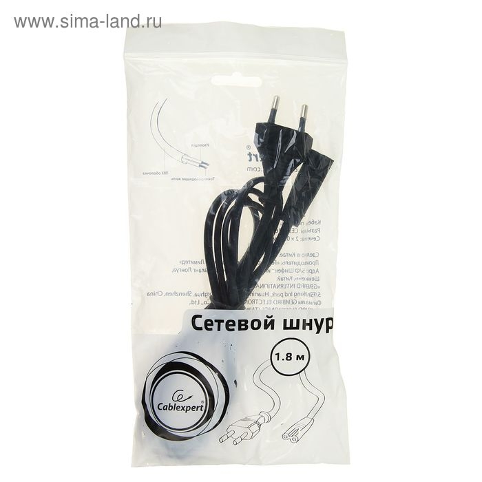 Кабель питания Cablexpert PC-184/2-1.8M, CEE 7/16 - C7, 2-pin, 2.5 А, 1.8 м, черный Кабель питания Cablexpert PC-184/2-1.8M, CEE 7/16 - C7, 2-pin, 2.5 А, 1.8 м, черный