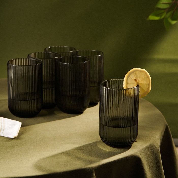 Набор стаканов стеклянный SL Home «Модерн», 400 мл, 8×13 см, цвет графитовый Набор стаканов стеклянный SL Home «Модерн», 400 мл, 8×13 см, цвет графитовый