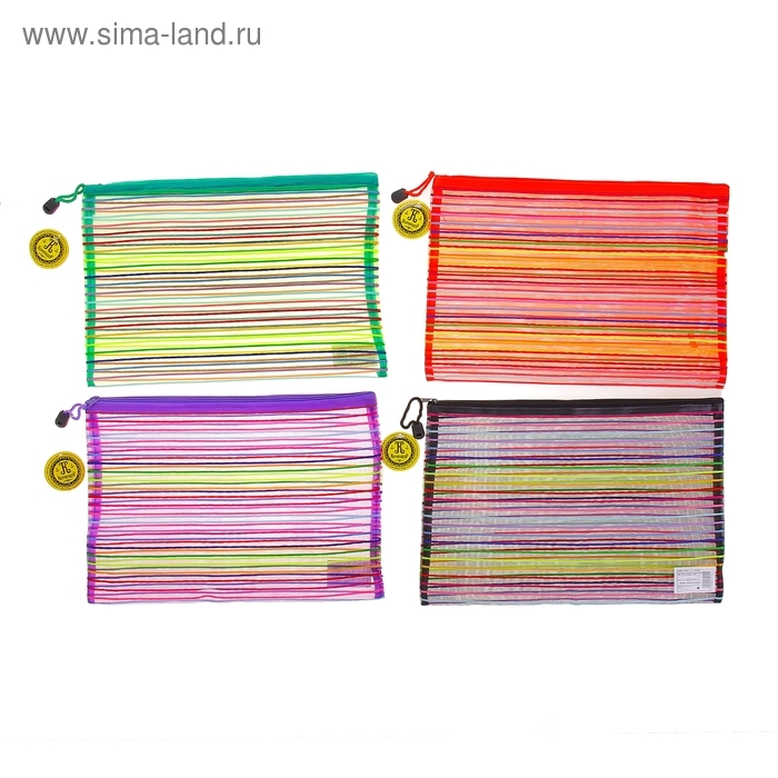 Папка-конверт Папка-конверт "Полоска - сеточка" А4, на молнии, 23 х 34 см, МИКС