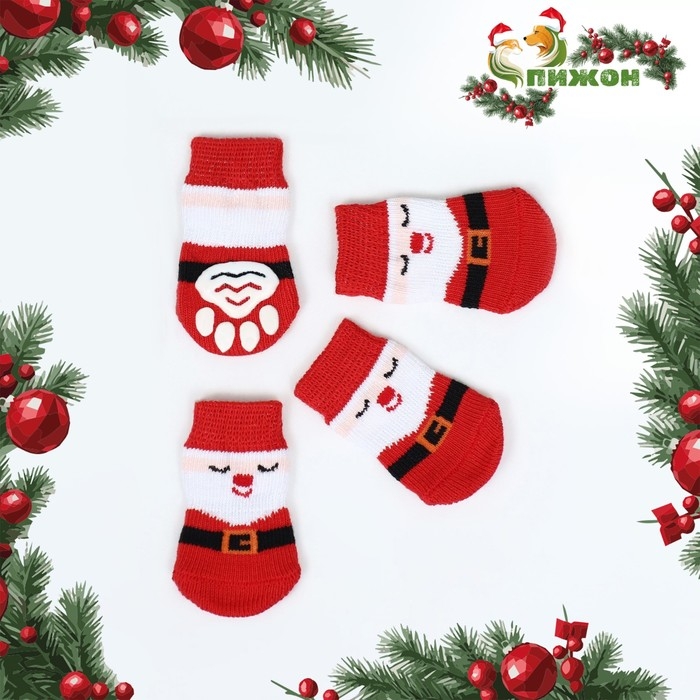Новый год. Носки нескользящие  Новый год. Носки нескользящие "Дед Мороз", размер M (3/4 * 7,5 см), набор 4 шт