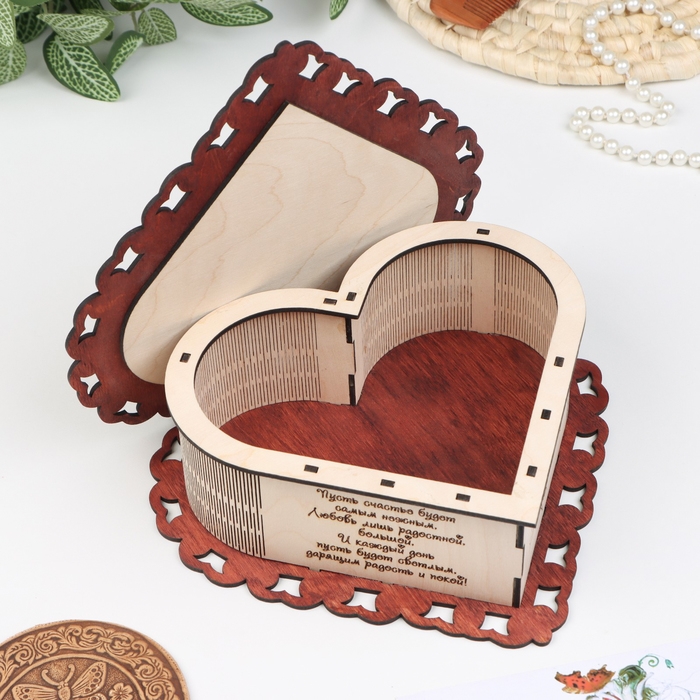 Шкатулка  Шкатулка "Сердце", с пожеланием, 21х19х6 см
