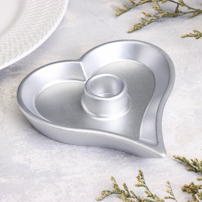 Подсвечник Подсвечник "Сердце" из гипса,14х2,5см,серебро