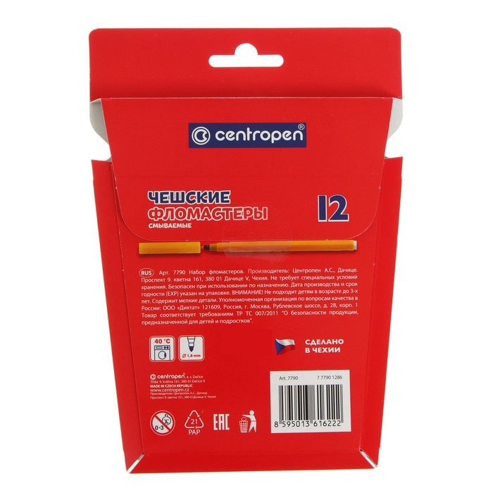 Фломастеры 12 цветов Centropen 7790  Фломастеры 12 цветов Centropen 7790 "Пингвины" 1.8 мм, линия 1.0 мм