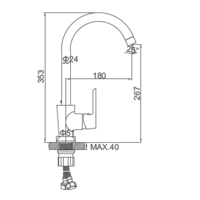 Смеситель для кухни Accoona A4566K, однорычажный, высокий излив, с гайкой, зеленый Смеситель для кухни Accoona A4566K, однорычажный, высокий излив, с гайкой, зеленый