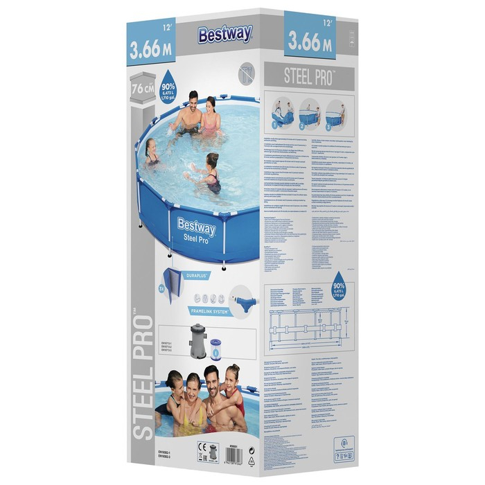 Бассейн каркасный Steel Pro, 366 см, x 76 см, с фильтр-насосом, 56681 Bestway Бассейн каркасный Steel Pro, 366 см, x 76 см, с фильтр-насосом, 56681 Bestway