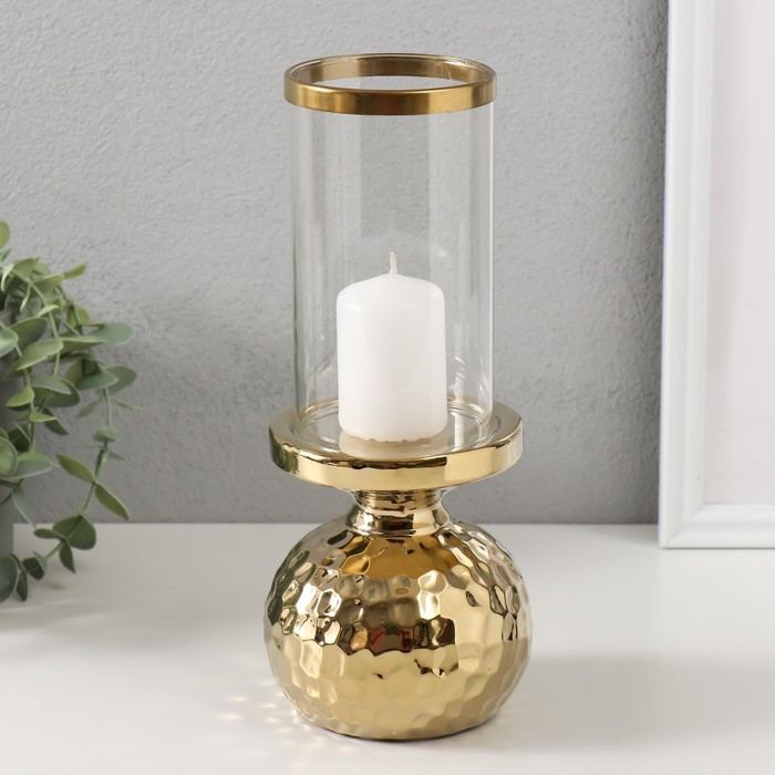 Подсвечник керамика, стекло на 1 свечу Подсвечник керамика, стекло на 1 свечу "Лоджуар" d=8 см золото 10,5х10,5х26 см