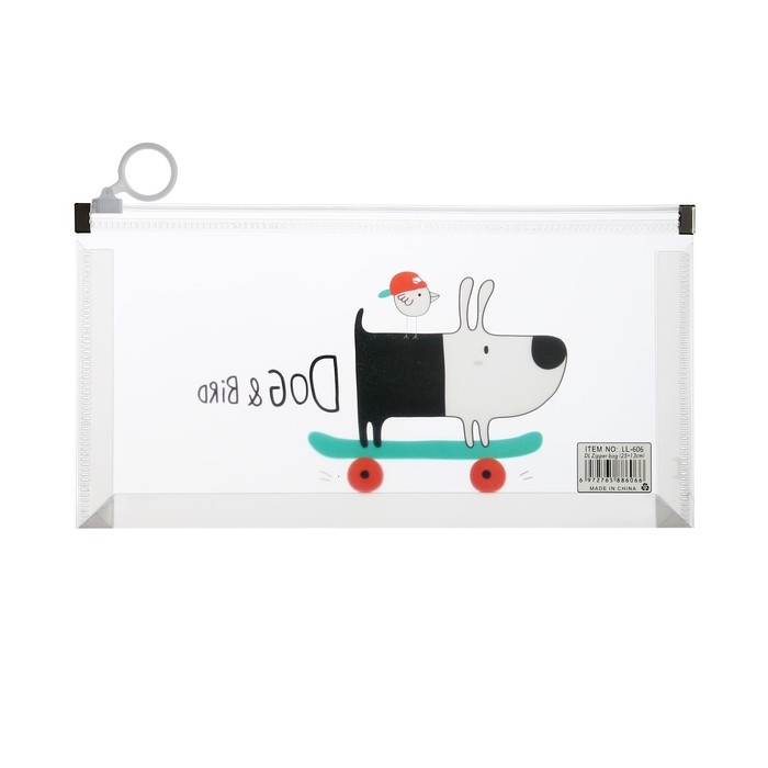 Папка-конверт на молнии формат А6, 180мкр, с рисунком Папка-конверт на молнии формат А6, 180мкр, с рисунком"Звери на скейтборде и сноуборде", МИКС