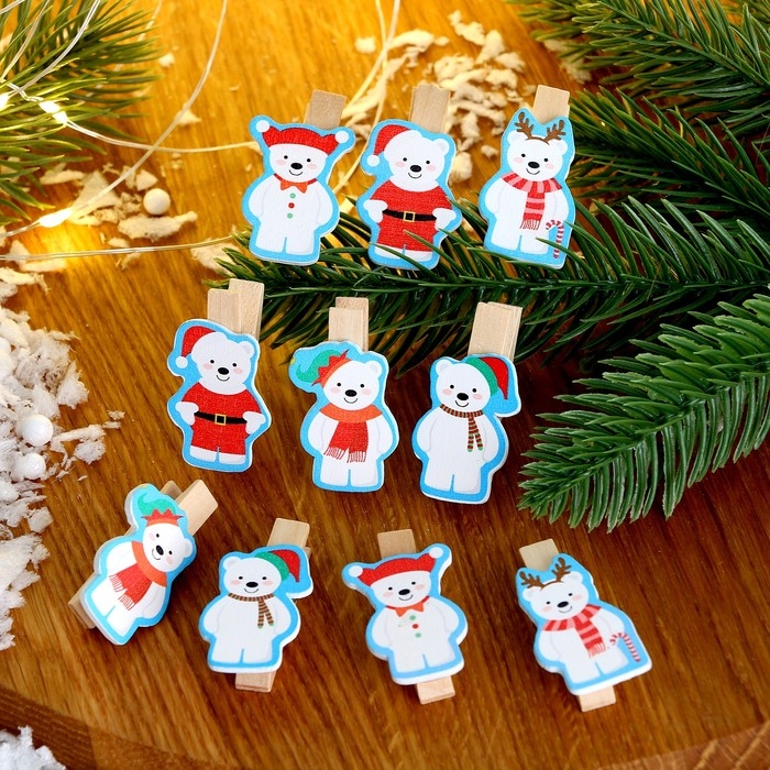 Набор декоративных прищепок "Новогодние мишки" набор 10 шт.