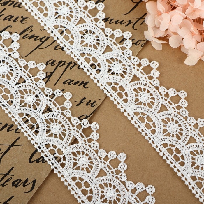 Кружево гипюровое, 45 мм × 9 ± 0,5 м, цвет белый Кружево гипюровое, 45 мм × 9 ± 0,5 м, цвет белый