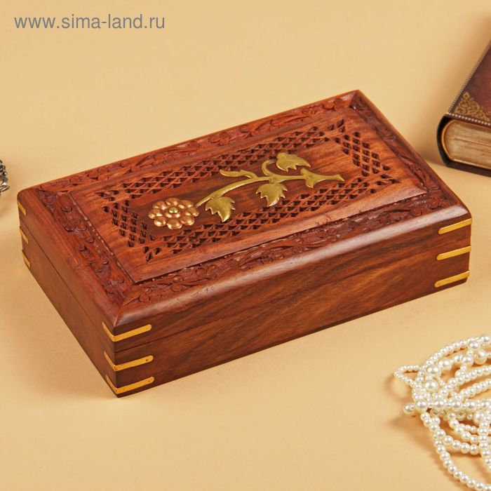 Шкатулка резная &laquo;Роза&raquo;, 7&times;15&times;26 см, дерево