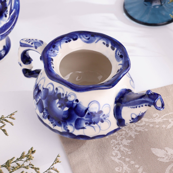 Чайник Чайник "Утро", малый, гжель, фарфор, 12х15 см