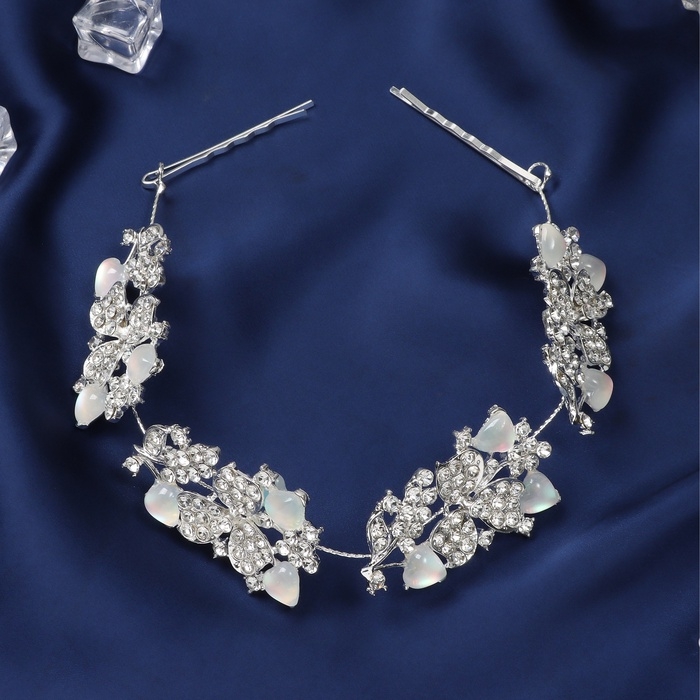 Аксессуар для волос  Аксессуар для волос "Леона" лепестки, 26 см, серебро