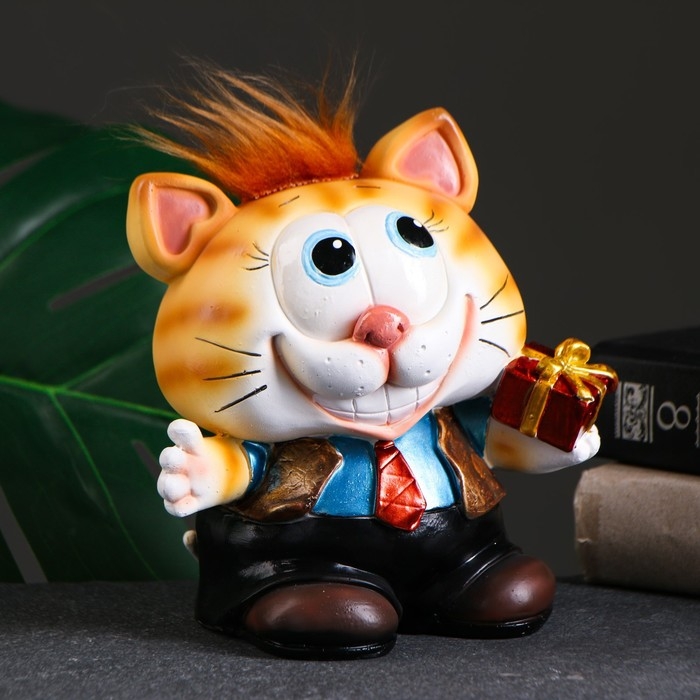 Копилка Копилка "Котик с подарком" рыжий чуб 14х12х16см