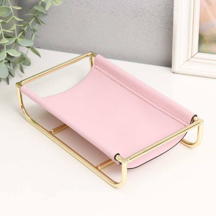 Подставка для мелочей металл, кожзам Подставка для мелочей металл, кожзам "Сканди" бледно-розовая 21х12х5 см