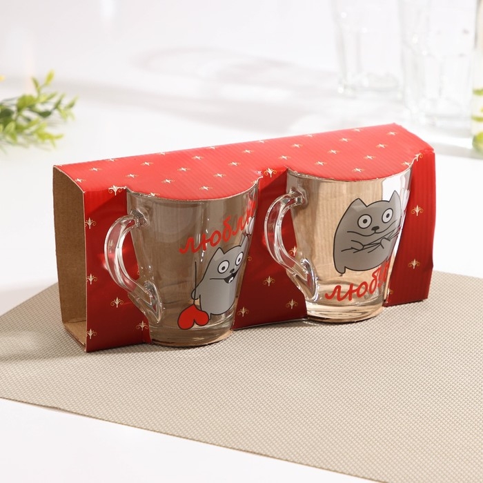 Набор кружек &laquo;Люблю&raquo;, 250 мл, 2 шт, рисунок МИКС