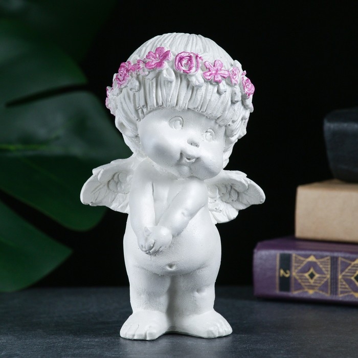Фигура Фигура "Ангел в венке" перламутр, 14х9х6см