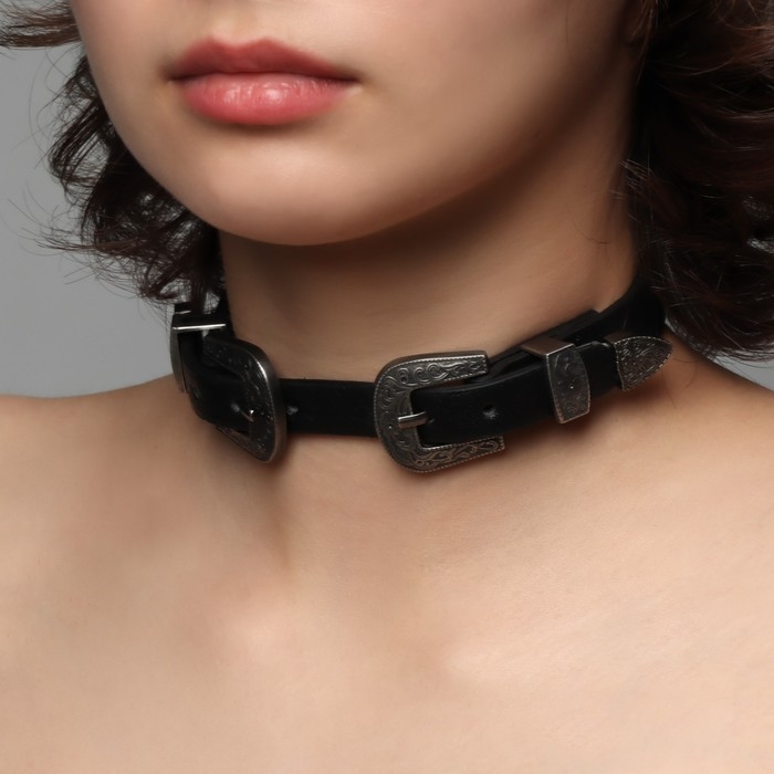 Чокер «Искушение» ремешок, цвет чёрный в чернёном серебре, 40 см Чокер «Искушение» ремешок, цвет чёрный в чернёном серебре, 40 см