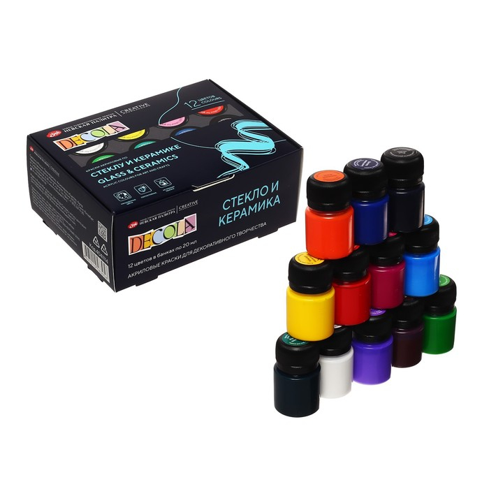 Набор красок по стеклу и керамике Decola, 12 цветов х 20 мл, 4041114 Набор красок по стеклу и керамике Decola, 12 цветов х 20 мл, 4041114