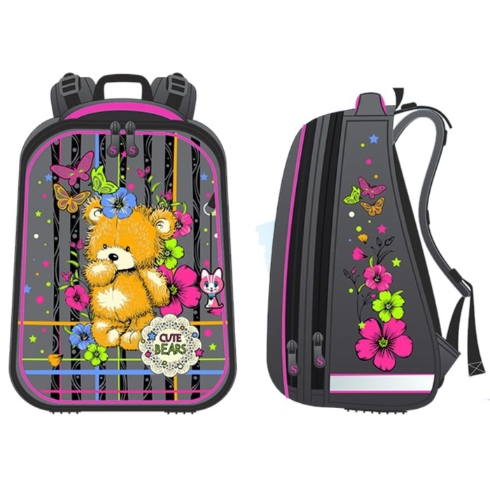 Рюкзак каркасный школьный 36 х 28 х 16 см, эргономичная спинка, Stavia Рюкзак каркасный школьный 36 х 28 х 16 см, эргономичная спинка, Stavia "Мишка", серый