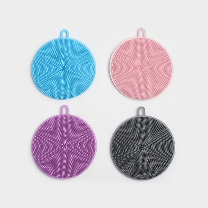 Губки для посуды Доляна, 2 шт, силиконовые, 11×11×1 см, цвет МИКС Губки для посуды Доляна, 2 шт, силиконовые, 11×11×1 см, цвет МИКС